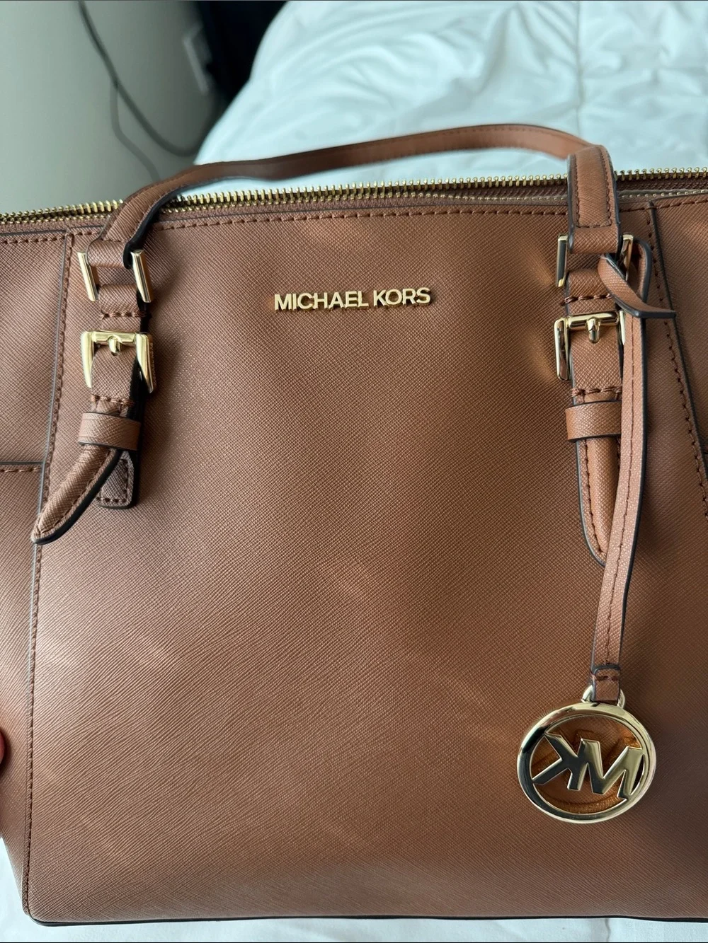 Michael Kors Brown Saffiano Leather Tote with Gold Accents